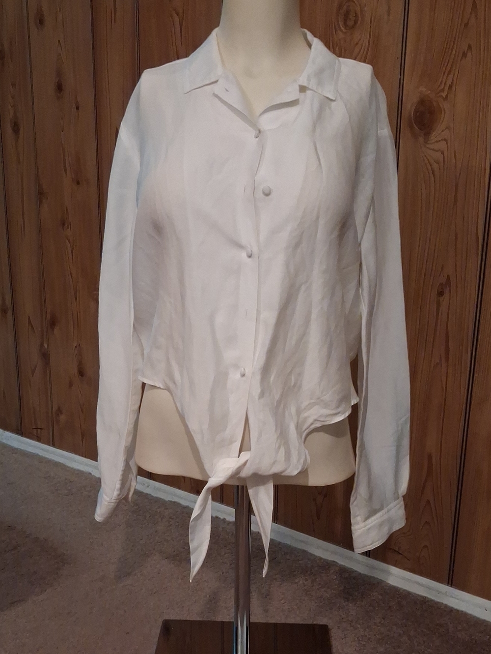 7 For All Mankind Cream Button-Front Tie-Hem Blouse